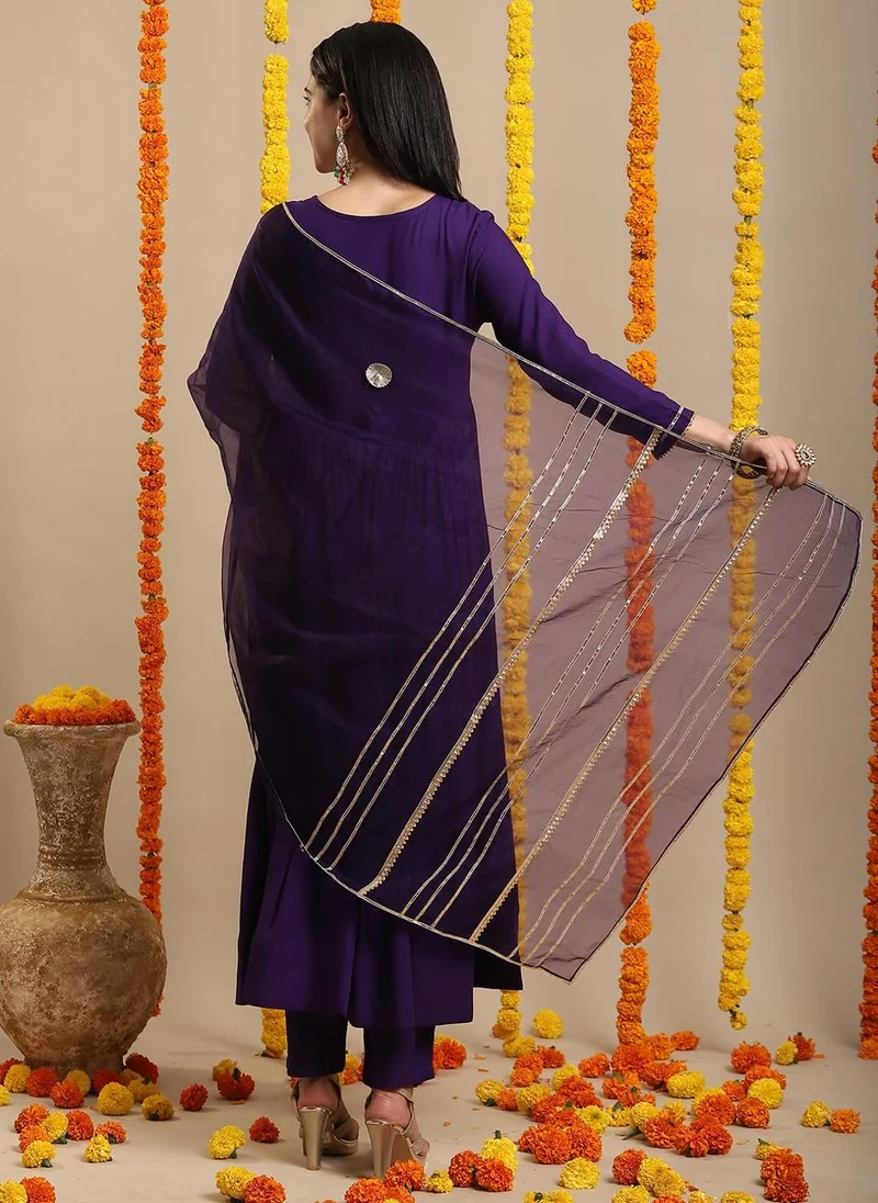 جو سريكي كورتا أناركالي الصلبة من GoSriKi نسائي مع بنطال ودوباتا (JAYNTI BEGANI-VKS04-GS_XL_Begani_X-Large)